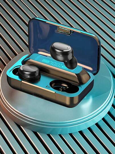 1pc Wireless Earbuds Bluetooth 5.0 With Wireless Charging Case Power Display, Stereo Headphones, Support IOS, Android Phone-Black