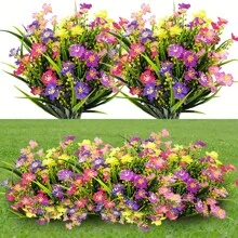 5pcs Multicolor Fake Flowers Outdoor Decorations, UV Resistant Plastic Artificial Greenery Shrubs Plants For Home Indoor Outside Garden Window Porch Pots Spring Summer All-Season Decor
