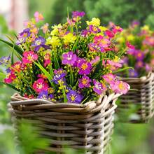 5pcs Multicolor Fake Flowers Outdoor Decorations, UV Resistant Plastic Artificial Greenery Shrubs Plants For Home Indoor Outside Garden Window Porch Pots Spring Summer All-Season Decor