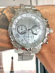 Men's Watch Set With Gold-Tone Black Background + Cross Chain And Gold-Plated Bracelet - Bạc - Xem 2