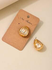 1pair Basic Minimalist Design Metallic Seashell Shaped Big Hoop Earrings