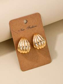 1pair Basic Minimalist Design Metallic Seashell Shaped Big Hoop Earrings