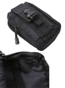 1pc Unisex Tactical Waist Pack | Durable Canvas Material, Black, Multi-Compartment/Pocket, Secure Zipper, Adjustable Waist/Chest/Wrist Strap, Sturdy And Durable, Suitable For Outdoor Sports, Hiking, Jogging, Travel, Climbing (Zipper Direction Random) - Black - View 7