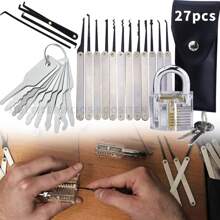 Kit Ganzuas Cerrajero Ganzuas Lishi Multipunto Candado 27pz Kit De Entrenamiento Para Selección De Cerraduras Para Uso Domiciliario - Plateado - Ver 1