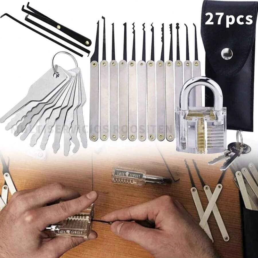 Kit Ganzuas Cerrajero Ganzuas Lishi Multipunto Candado 27pz Kit De Entrenamiento Para Selección De Cerraduras Para Uso Domiciliario - Plateado - Ver 1