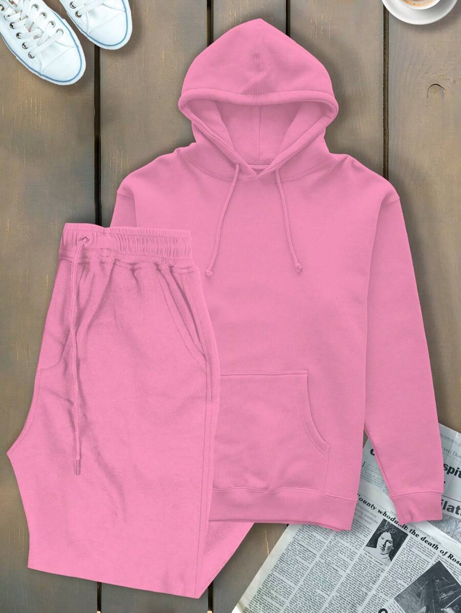 Men Hoodie & Sweatshirt Co-Ords - Baby Pink - View 1