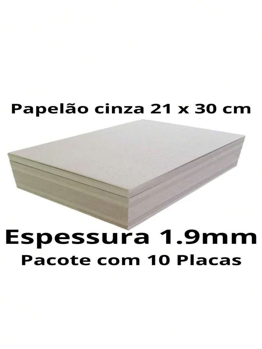 10 Folhas Papelão Cinza A4 ( 21 x 30 cm ) Espessura. 1.9mm - Cinza - Visão 1