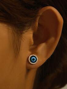 1Pair 925 Sterling Silver Evil Eye Studs Earring 18K Gold Plated Tiny Cartilage Tragus Small Cute Screw Back Hypoallergenic Studs For Women Daily Wear Wedding Party Engagement Valentine's Day
