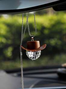 1 pièce Accessoire de suspension de miroir de voiture, accessoire de voiture de chapeau de cowboy de boule de disco noir, ornement de miroir, accessoires intérieurs - Kaki - Voir 3