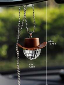 1 pièce Accessoire de suspension de miroir de voiture, accessoire de voiture de chapeau de cowboy de boule de disco noir, ornement de miroir, accessoires intérieurs - Kaki - Voir 2