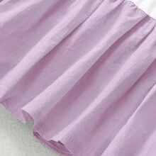 夏季少女休閒色塊泡泡袖裙 - 紫色 - 查看 5