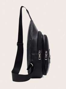 时尚复古腰包，带耳机插孔和可调节拉链肩带的腰包，适合户外休闲斜挎腰包多口袋胸包 ING 跑步徒步骑行骑行包春季复古包学校用品钱包侧包腰带新生活用品学生男士必备钱包必备商务毕业小包腰包 - 黑色 - 查看 3