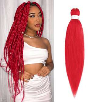 红色编织发 26 英寸 1 包预拉伸编织发 适用于波西米亚风盒状辫子发 Yaki 纹理合成钩针编织发 钩针编织简易编织发 热水定型（红色#）