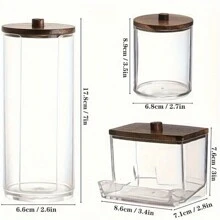 3入組化妝棉收納盒,木質蓋化妝棉盒,可攜式防塵透明物品放置盒,浴室梳妝臺卸妝棉盒,妝具收納組織盒,妝品收納盒