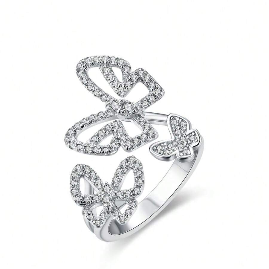 石墨烯女戒指通過測試,聖誕蝴蝶戒指925純銀婚禮珠寶精緻女士禮物 - 銀色 - 查看 1