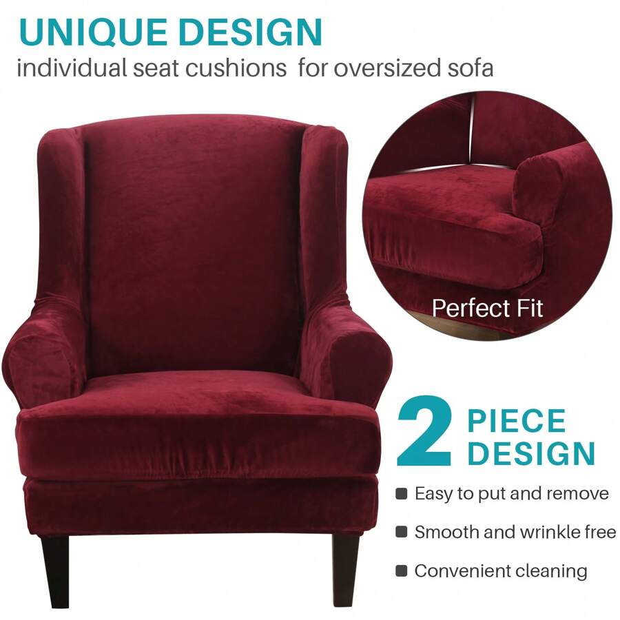 Wing Chair Covers Stretch 2Pcs/Set Wingback Armchair Chair Cover Slipcover Sofa Protector For Home Decoration - Burgundy - View 1