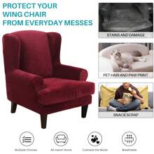 Wing Chair Covers Stretch 2Pcs/Set Wingback Armchair Chair Cover Slipcover Sofa Protector For Home Decoration - Burgundy - View 3