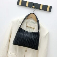 1個時尚編織圖案女式肩袋,簡約經典石紋防水pu皮腋下袋,女性時尚多功能手提包手機包,化妝包錢包,口紅香水鑰匙大容量手提式卡片收納袋,母女之間的最愛 - 彩色 - 查看 14