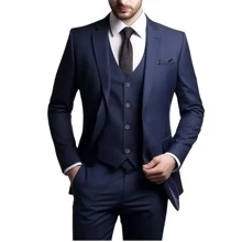 Men's 3-Piece Formal Set – Slim Suit With Integrated Vest - Màu xanh hải quân - Xem 6
