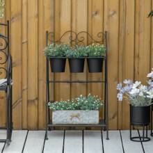 Giá đỡ cây bằng kim loại gấp, Bộ chậu cây có kệ cho nhà và vườn, 47x37x78,5cm, màu đen - màu đen - Xem 1