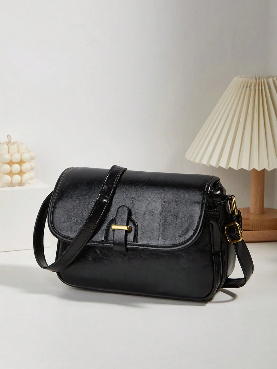 New Arrival Spring Fashionable Vintage Flap Lock Detachable & Adjustable Shoulder Strap Anti-Theft Satchel Bag Suitable For Work And Daily Use - Black - View 1