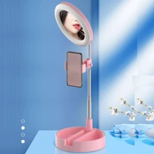 Aro Luz Led 16cm Maquillaje De Mesa Con Espejo Y Soporte - Multicolor - Ver 1