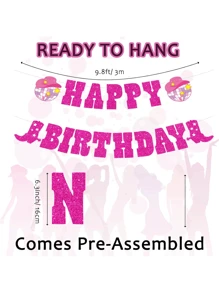 1 pieza Decoración de estilo vaquera del oeste para cumpleaños feliz, pancarta con brillo, botas y sombrero vaqueros, guirnalda floral con bola de discoteca adecuada para fiesta de discoteca, cumpleaños de niña, despedida de soltera