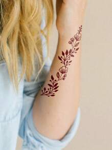 2 Sheet Henna Sticker Feet Flora Henna Waterproof Tattoo Sticker For Mehndi Designs - Brown - View 6