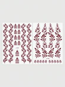 2 Sheet Henna Sticker Feet Flora Henna Waterproof Tattoo Sticker For Mehndi Designs - Brown - View 2