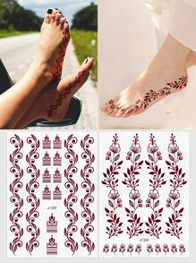 2 Sheet Henna Sticker Feet Flora Henna Waterproof Tattoo Sticker For Mehndi Designs - Brown - View 1