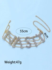 1Pc Fashionable Nasty Letter & Rhinestone Decor Necklace For Women'S Sexy Party Jewelry Classy - Gold - View 3