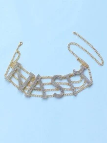 1Pc Fashionable Nasty Letter & Rhinestone Decor Necklace For Women'S Sexy Party Jewelry Classy - Gold - View 2