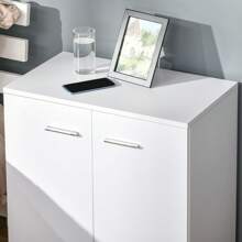 HOMCOM Commode armoire de rangement de bureau meuble de rangement sur roulettes avec 2 portes étagère interne 60 x 35 x 65 cm blanc - Blanc - Voir 4