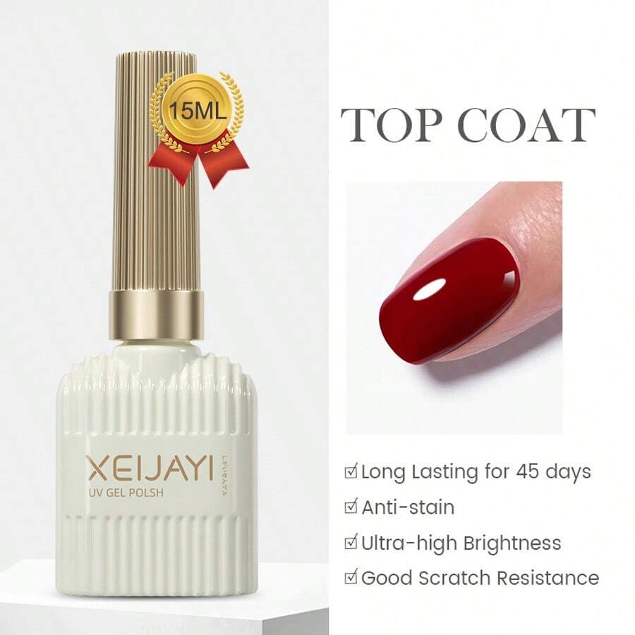 XEIJAYI 1Pc Red Long-Lasting Diamond Gel Top Coat Shine Finish And Soak Off Led Nail Lamp - Perfect For Christmas Nail Art Design Manicure Diy Salon Women Gift - Clear - View 1