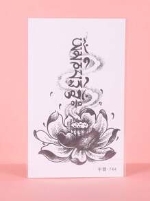 1片蓮花紋身貼紙,防水持久,適用於男孩手臂 - 黑色 - 查看 6