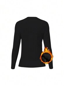 Women's Solid Color Warm Long Sleeve Athletic Top & Comfortable Baselayer Shirt For Winter Skiing & Hiking Basic T-Shirt