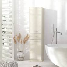 HOMCOM Mobile Bagno in Legno con 2 Armadietti, Cassetto Centrale e Ripiani Regolabili, 34x34x150cm, Color Legno - Beige - Visualizzare 2