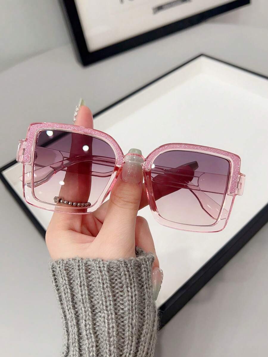 1pc Kids Square Plastic Frame Fashion Glasses, Suitable For Daily Use - Baby Pink - View 1