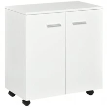 HOMCOM Commode armoire de rangement de bureau meuble de rangement sur roulettes avec 2 portes étagère interne 60 x 35 x 65 cm blanc - Blanc - Voir 3