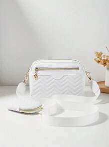 Women Small Square Shoulder Sling Bag Quilted Crossbody Wallet Pouch - White - View 2
