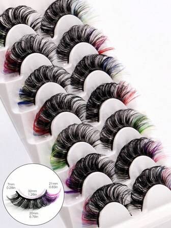CMAYOME 7 对 Charm 女士十字款彩色眼角假睫毛，长度范围 7 毫米 - 21 毫米，3D 纤维打造丰盈卷翘，轻盈自然，适合化妆、舞台表演、节日和可重复使用的条状睫毛、睫毛、睫毛、假睫毛