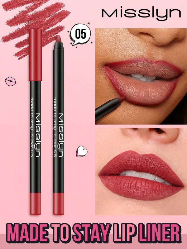 Misslyn Delineador de labios de larga duración, colores de labios ricos y de larga duración, lápiz labial de gel que se puede afilar, aplicación suave, acabado natural, se puede dar forma con un sacapuntas, maquillaje de labios natural muy pigmentado, suave y de larga duración