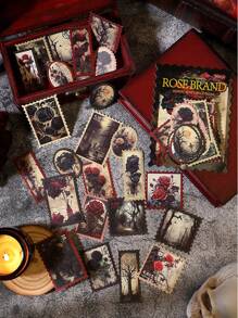 50张美式复古哥特风手绘贴纸，DIY装饰拼贴工艺品材料，节日礼物，个性化剪贴簿创意贴纸，返校季剪贴簿用品，趣味贴纸，笔记本电脑贴纸，Kindle手机贴纸 - 紅色 - 查看 1