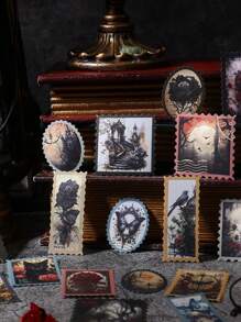 50张美式复古哥特风手绘贴纸，DIY装饰拼贴工艺品材料，节日礼物，个性化剪贴簿创意贴纸，返校季剪贴簿用品，趣味贴纸，笔记本电脑贴纸，Kindle手机贴纸 - 紅色 - 查看 5