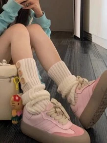 女士暖腿套、針織羊毛靴套 - 白色 - 查看 3