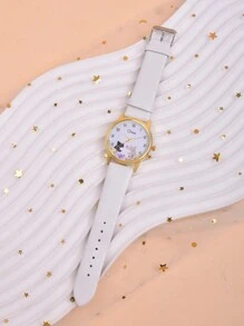 1pc Student Cartoon Animal Puppy Watch For Boys And Girls, With Pu Leather Strap And Quartz Movement - White - View 6