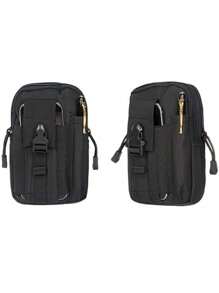 1pc Unisex Tactical Waist Pack | Durable Canvas Material, Black, Multi-Compartment/Pocket, Secure Zipper, Adjustable Waist/Chest/Wrist Strap, Sturdy And Durable, Suitable For Outdoor Sports, Hiking, Jogging, Travel, Climbing (Zipper Direction Random) - Black - View 5