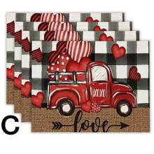 4 件餐墊,貓咪心情人節餐墊,32x42 公分週年紀念、婚禮、節慶桌墊,適合派對、廚房、餐飲 - 彩色 - 查看 5