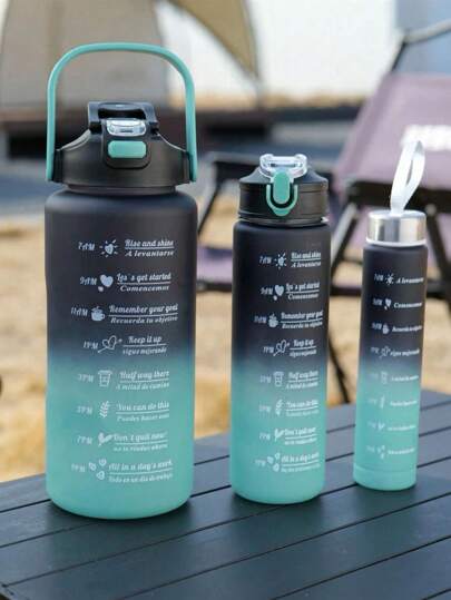 1 szt. 2 l/750 ml/300 ml butelka na wodę o dużej pojemności w kolorze różowego ombre PC, przenośny kubek ze słomką do uprawiania sportu i fitnessu, odpowiedni do użytku w domu, w podróży i na zewnątrz