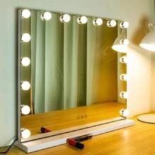 70x55cm Large White Hollywood Vanity Make Up Mirror With 17 LED Lights Dressing Table Light Up - White - View 7